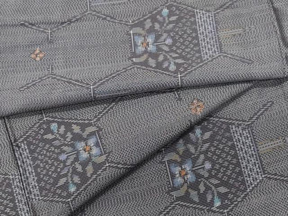 平和屋着物●上質な紬　亀甲花文　正絹　逸品　CAAW3798vf