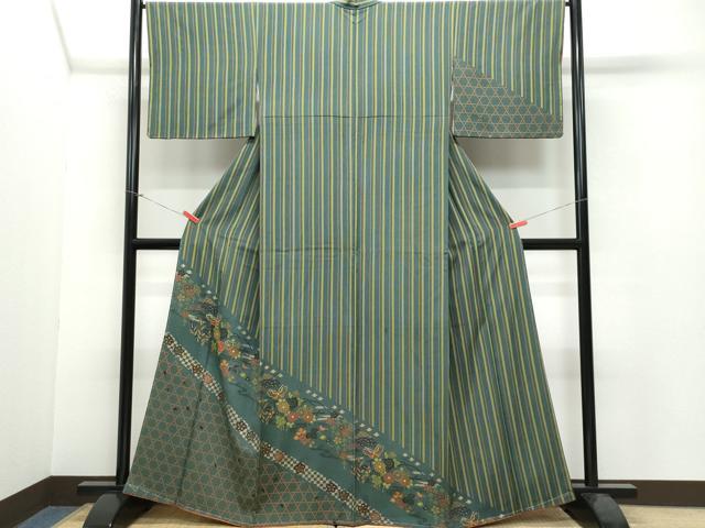 平和屋着物●訪問着　刺繍　舞蝶草花文　金彩　正絹　逸品　CAAW3808vf