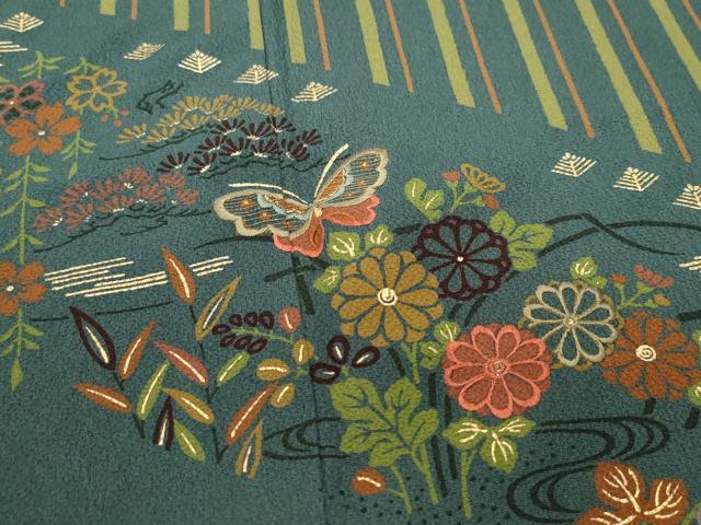 平和屋着物●訪問着　刺繍　舞蝶草花文　金彩　正絹　逸品　CAAW3808vf