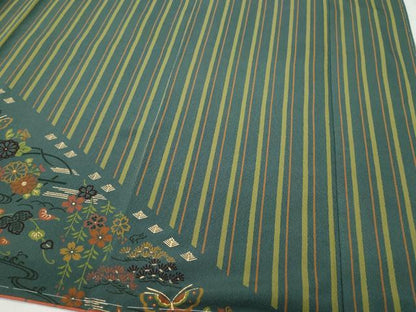 平和屋着物●訪問着　刺繍　舞蝶草花文　金彩　正絹　逸品　CAAW3808vf
