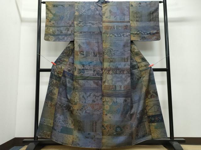 平和屋着物●小千谷紬　百柄　正絹　逸品　未使用　CAAW3833vf