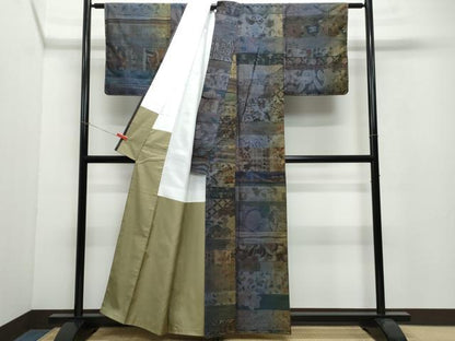 平和屋着物●小千谷紬　百柄　正絹　逸品　未使用　CAAW3833vf