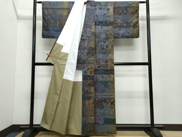 平和屋着物●小千谷紬　百柄　正絹　逸品　未使用　CAAW3833vf