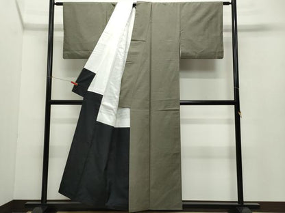平和屋着物●上質な紬 色無地 江戸鼠色 正絹 逸品 CAAW3843vf