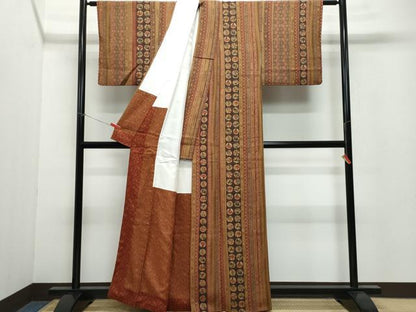 平和屋着物●訪問着　作家物　型染め　成り物　吉祥文　鬼しぼ縮緬　正絹　逸品　CAAW3847vf