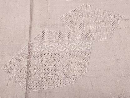 平和屋着物●中国三大刺繍　スワトウ刺繍　総刺繍　訪問着　紬地　吉祥花文　鴇浅葱色　正絹　逸品　CAAW3880vf