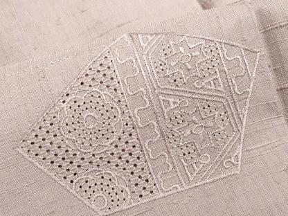 平和屋着物●中国三大刺繍　スワトウ刺繍　総刺繍　訪問着　紬地　吉祥花文　鴇浅葱色　正絹　逸品　CAAW3880vf