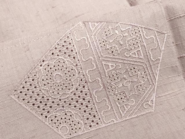 平和屋着物●中国三大刺繍　スワトウ刺繍　総刺繍　訪問着　紬地　吉祥花文　鴇浅葱色　正絹　逸品　CAAW3880vf