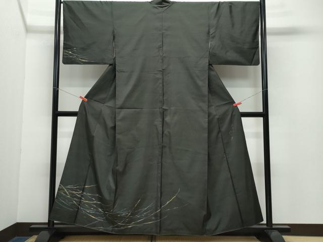 平和屋着物●訪問着 本場染大島紬 作家物 枝葉文 金銀彩 正絹 逸品 CAAW3886vf