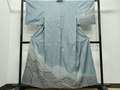 平和屋着物●訪問着 本場染大島紬 立波文 金彩 正絹 逸品 CAAW3887vf