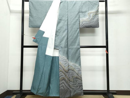 平和屋着物●訪問着 本場染大島紬 立波文 金彩 正絹 逸品 CAAW3887vf