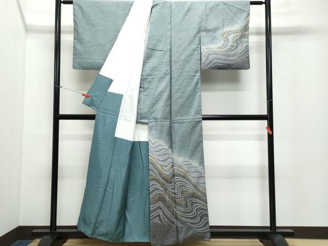平和屋着物●訪問着 本場染大島紬 立波文 金彩 正絹 逸品 CAAW3887vf