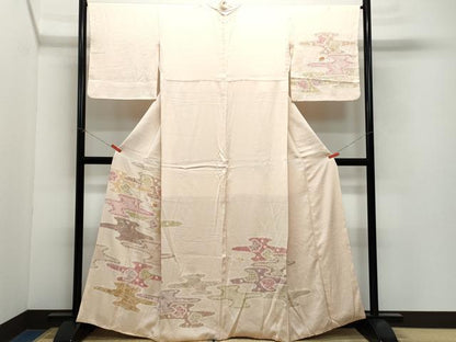 平和屋着物●訪問着 絞り 刺繍 吉祥草花文 金彩 正絹 逸品 CAAW3892vf