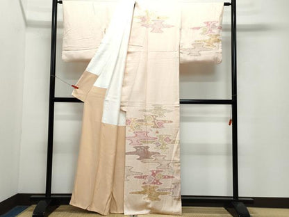 平和屋着物●訪問着 絞り 刺繍 吉祥草花文 金彩 正絹 逸品 CAAW3892vf