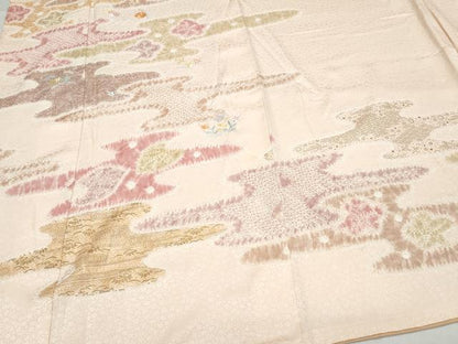 平和屋着物●訪問着 絞り 刺繍 吉祥草花文 金彩 正絹 逸品 CAAW3892vf