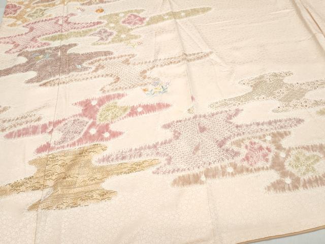 平和屋着物●訪問着 絞り 刺繍 吉祥草花文 金彩 正絹 逸品 CAAW3892vf