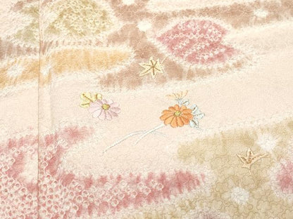 平和屋着物●訪問着 絞り 刺繍 吉祥草花文 金彩 正絹 逸品 CAAW3892vf