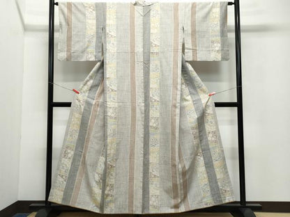 平和屋着物●上質な紬 吉祥花文 正絹 逸品 CAAW3900vf