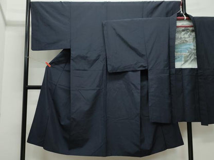 平和屋着物●男性 本場大島紬 アンサンブル 薩摩結城 濃紺色 正絹 逸品 CAAW3902vf