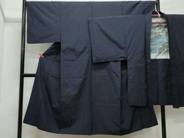 平和屋着物●男性 本場大島紬 アンサンブル 薩摩結城 濃紺色 正絹 逸品 CAAW3902vf