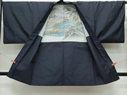 平和屋着物●男性 本場大島紬 アンサンブル 薩摩結城 濃紺色 正絹 逸品 CAAW3902vf