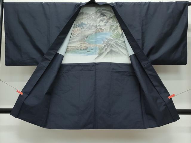 平和屋着物●男性 本場大島紬 アンサンブル 薩摩結城 濃紺色 正絹 逸品 CAAW3902vf
