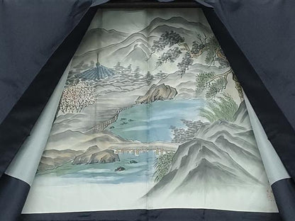 平和屋着物●男性 本場大島紬 アンサンブル 薩摩結城 濃紺色 正絹 逸品 CAAW3902vf