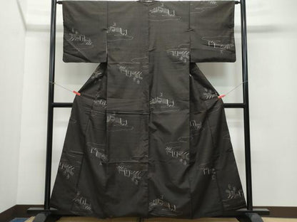 平和屋着物●上質な紬　人物風景文　黒地　正絹　逸品　CAAW3906vf