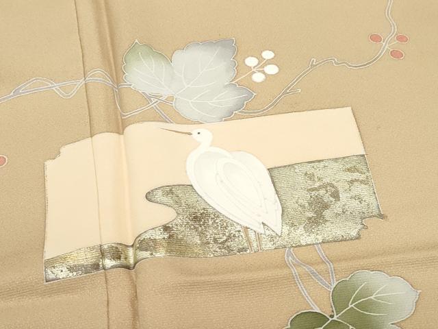 平和屋着物●訪問着 白鷺 葡萄蔦の葉文 金彩 正絹 逸品 CAAW3911vf