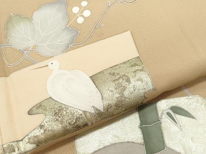 平和屋着物●訪問着 白鷺 葡萄蔦の葉文 金彩 正絹 逸品 CAAW3911vf