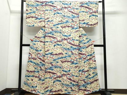 平和屋着物●上質な小紋 型染め 流水草花文 正絹 逸品 CAAW3913vf
