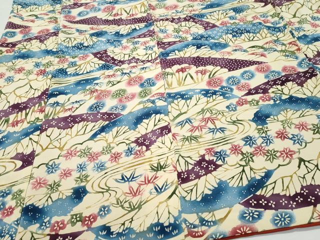 平和屋着物●上質な小紋 型染め 流水草花文 正絹 逸品 CAAW3913vf