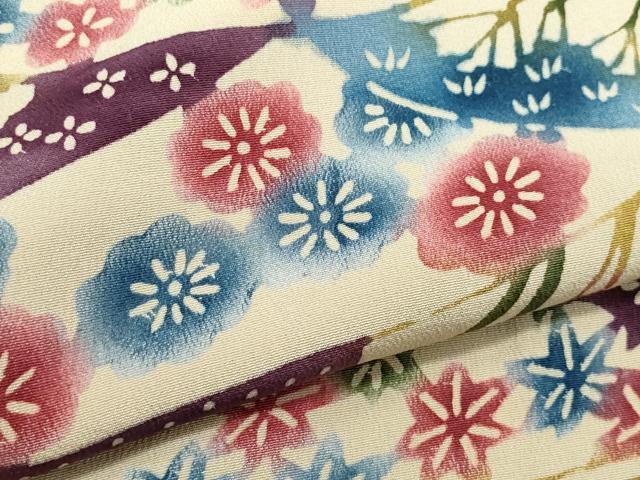 平和屋着物●上質な小紋 型染め 流水草花文 正絹 逸品 CAAW3913vf