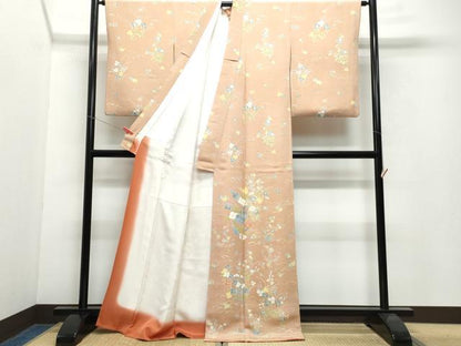 平和屋着物●訪問着　草花文　鬼しぼ縮緬　正絹　逸品　CAAW3921vf