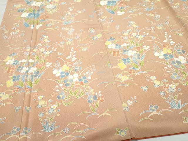 平和屋着物●訪問着　草花文　鬼しぼ縮緬　正絹　逸品　CAAW3921vf