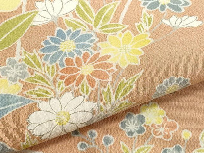平和屋着物●訪問着　草花文　鬼しぼ縮緬　正絹　逸品　CAAW3921vf