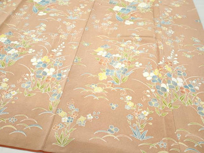 平和屋着物●訪問着　草花文　鬼しぼ縮緬　正絹　逸品　CAAW3921vf
