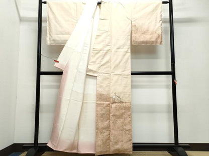 平和屋着物●訪問着 紬地 刺繍 枝花文 金彩 正絹 逸品 CAAW3924vf