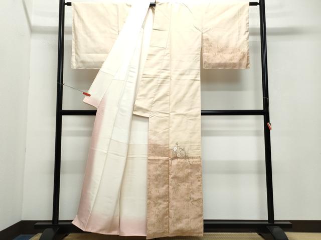 平和屋着物●訪問着 紬地 刺繍 枝花文 金彩 正絹 逸品 CAAW3924vf