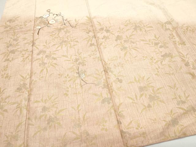 平和屋着物●訪問着 紬地 刺繍 枝花文 金彩 正絹 逸品 CAAW3924vf