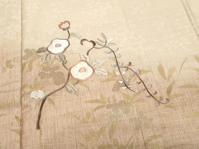平和屋着物●訪問着 紬地 刺繍 枝花文 金彩 正絹 逸品 CAAW3924vf