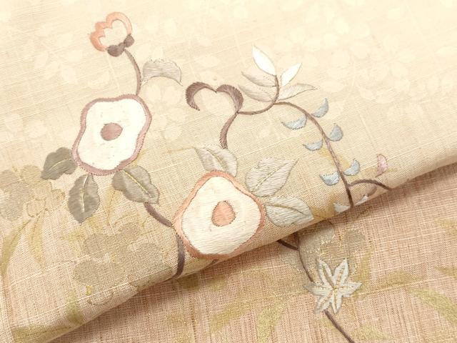 平和屋着物●訪問着 紬地 刺繍 枝花文 金彩 正絹 逸品 CAAW3924vf