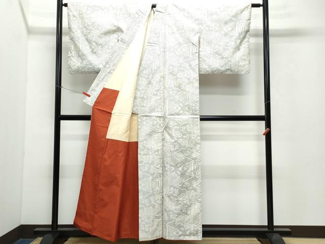 平和屋着物●本場大島紬 白大島 7マルキ 雲取り屏風花文 正絹 逸品 CAAW3943vf