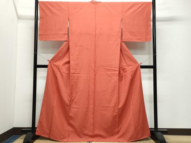 平和屋着物●上質な紬 色無地 赤丹色 正絹 逸品 CAAW3958vf
