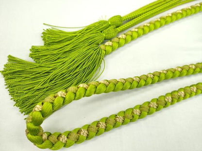 平和屋着物●和装小物　振袖用帯締め　舞花　色花金　黄緑色　金糸　撚り房　逸品　未使用　CAAW4047ju