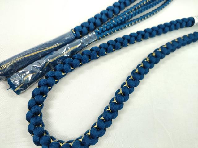 平和屋着物●和装小物　振袖用帯締め　飾り付き　小田巻き　パール　花　紺色　金糸　切り房　逸品　未使用　CAAW4052ju