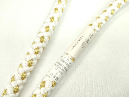 平和屋着物●和装小物　振袖用帯締め　飾り結び　花　パール　白×赤　翠嵐工房　金糸　切り房　日本製　逸品　未使用　CAAW4086ju