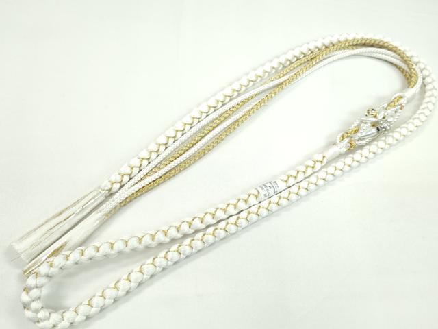 平和屋着物●和装小物　振袖用帯締め　飾り付き　パール　ビジュー　白　金銀糸　切り房　逸品　未使用　CAAW4088ju