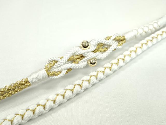 平和屋着物●和装小物　振袖用帯締め　飾り付き　パール　ビジュー　白　金銀糸　切り房　逸品　未使用　CAAW4089ju