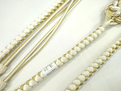 平和屋着物●和装小物　振袖用帯締め　ちりめん花飾り　パール　鳥の子色　金糸　撚り房　逸品　未使用　CAAW4092ju
